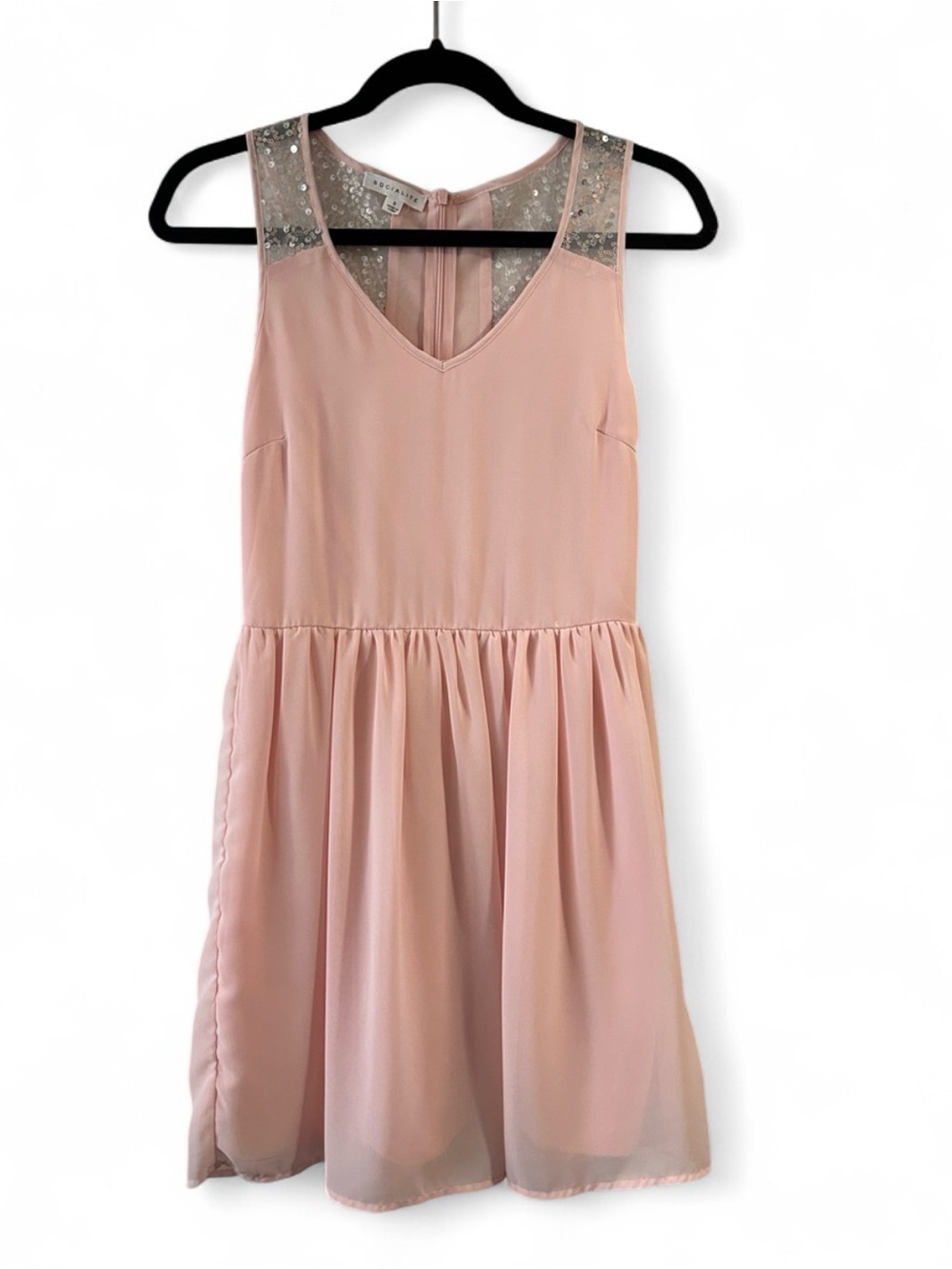 Socialite Junior Light Pink Sleeveless Party Dress with Sequin Embellishments
